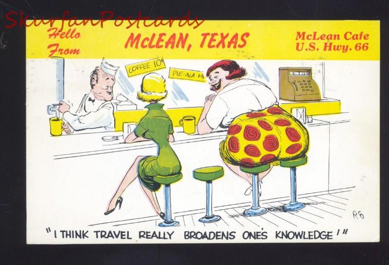 MCLEAN TEXAS ROUTE 66 RESTAURANT COUNTER VINTAGE ADVERTISING POSTCARD