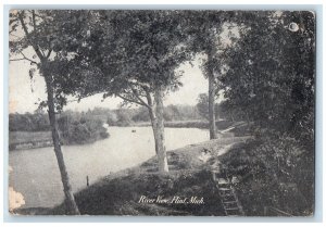 1907 River View Ladder Scene Flint Michigan MI Posted Antique Postcard