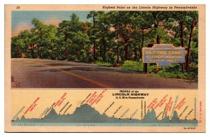 1955 Highest Point on the Lincoln Highway in Pennsylvania Postcard