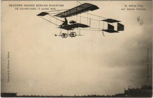 PC CPA AVIATION, ALFRED FREY SUR BIPLAN FARMAN, Vintage Postcard (b24570)