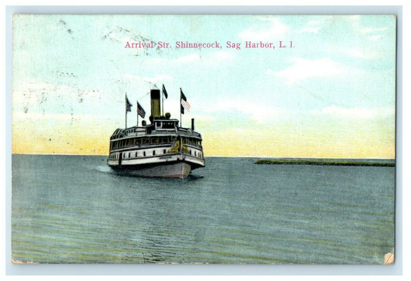 1911 Arrival Steamer Shinnecock Sag Harbor Long Island New York NY Postcard