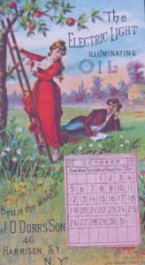 1890s Calendar Electric Light Illuminating Oil October New York Trade Card