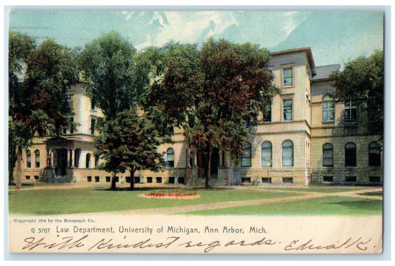 1908 Law Department University Michigan Exterior Ann Arbor Michigan MI Postcard