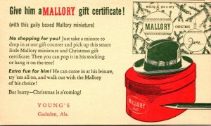 Advertising Mallory Hats Young's Gadsden Alabama