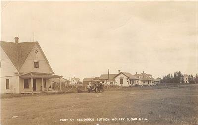 RPPC Residence Section WOLSEY, SD Houses, Car 1910 Vintage Photo Postcard