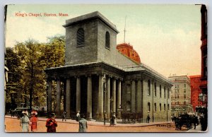 Boston Massachusetts~Kings Chapel~Horse Carriage~Portico~Georgian~c1910 Postcard