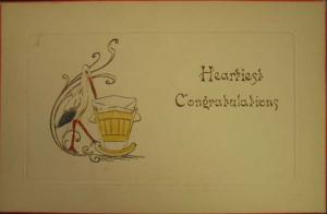 Embossed Stork Baby Birth Announcement c1910 Postcard