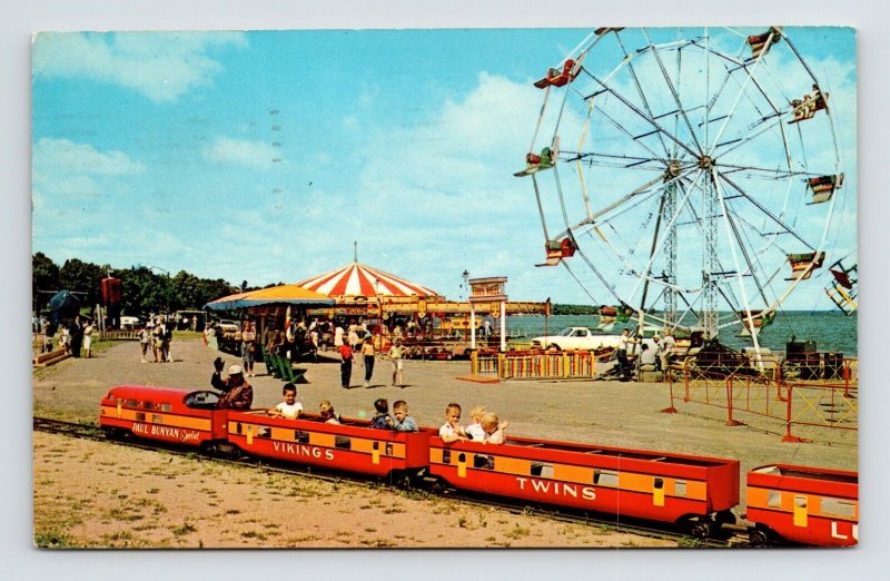 Paul Bunyan Amusement Park Bemidji Minnesota Ferris Wheel Train Cancel Postcard 