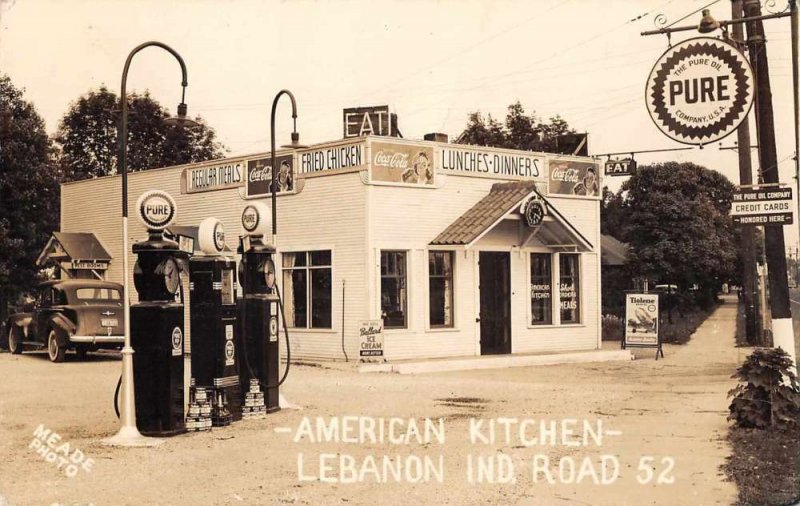 Lebanon Indiana American Kicthen Diner and Gas Station Real Photo PC AA3173