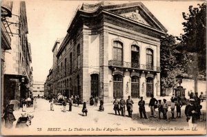 Vtg Brest France Le Theatre el la Rue d' Aiguillon 1910s Postcard