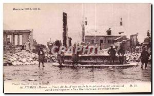 Old Postcard Fismes water jet Square after the German bombing Water jet