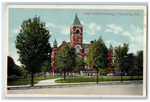 c1910 High School Building Exterior Street Union City Indiana Vintage Postcard