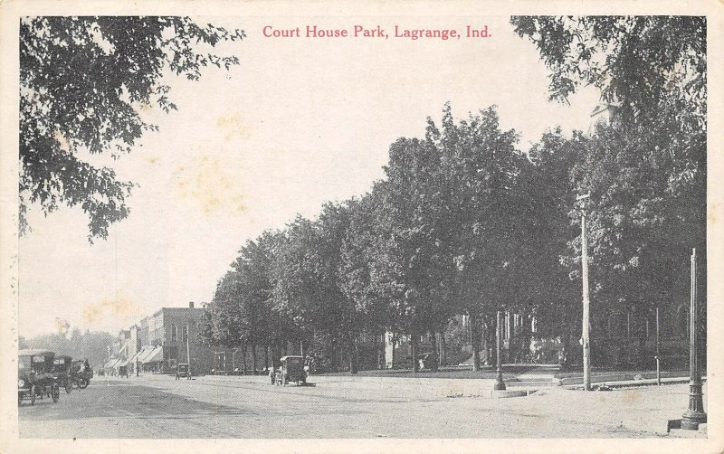 Court House Park Street Scene La Grange Indiana 1920c postcard