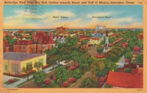 USA View From City Hall Gulf Of Mexico Galveston Texas Linen Postcard 03.34