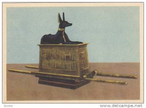 Carrying-chest of wood, painted and gilt, in the form of the god Anubis on a ...