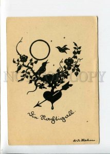 3154991 SILHOUETTE Bird w/ HEART by HAHN vintage PC