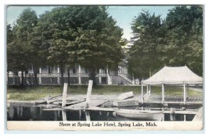 SPRING LAKE, Michigan MI ~ Shore @ SPRING LAKE HOTEL Ottawa County 1913 Postcard