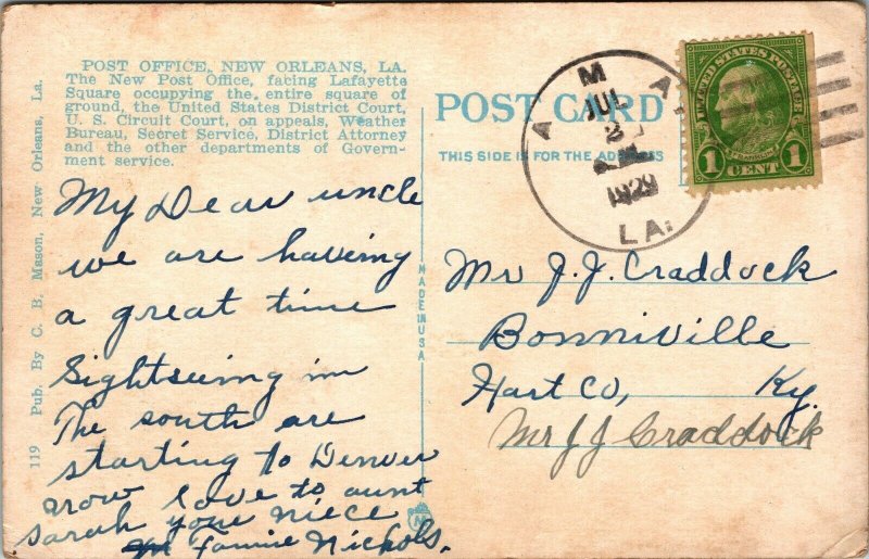 Vtg 1929 Post Office Building New Orleans Louisiana LA Postcard