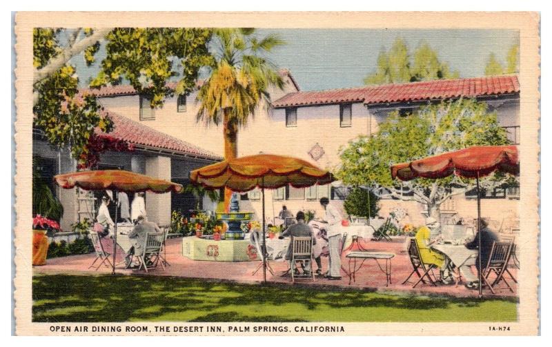 1944 The Desert Inn, Open Air Dining, Palm Springs, CA Postcard