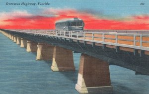 Vintage Postcard Overseas Highway Bridge Bus Florida FL L. A. Valladares & Son