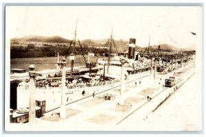 c1920's USS Manchuria Panama Canal US Navy Battleship View RPPC Photo Postcard