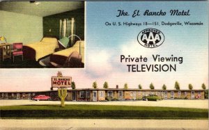 Dodgeville, WI Wisconsin EL RANCHO MOTEL~RW Belleck PRIVATE TV Roadside Postcard