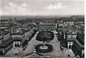 VINTAGE CONTINENTAL SIZED POSTCARD VICTOR EMANUEL SQUARE LIVORNO ITALY RPPC