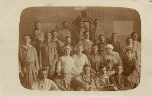 WWI RPPC Postcard German Soldiers Recuperating With Nurses and Dog