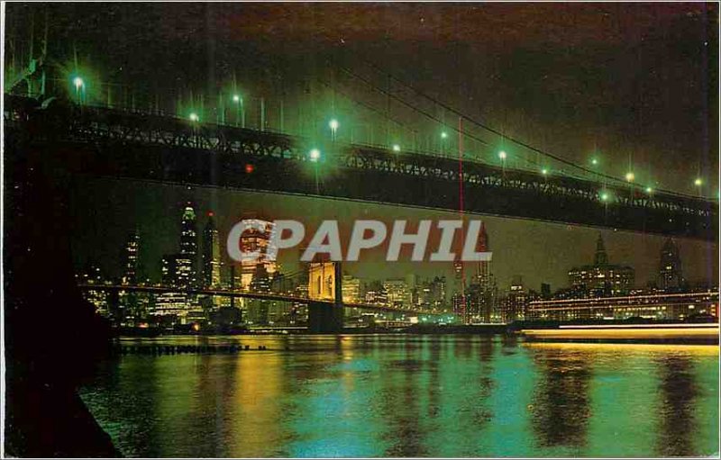 Postcard Modern New York City Skyline Manhattan and Brooklyn Bridges Showing ...