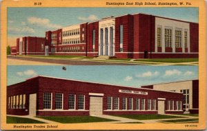 Linen Postcard Huntington East High School and Trades School in West Virginia