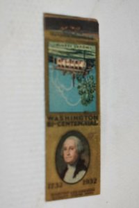 George Washington Bicentennial 1732-1932 Mt Vernon 20 Strike Matchbook Cover