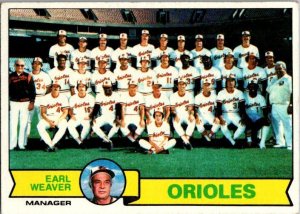 1979 Topps Baseball Card Baltimore Orioles Team Card Earl Weaver Manager