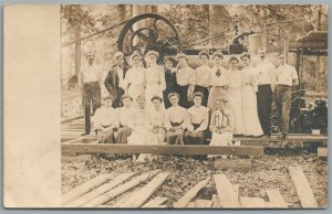STEAM EQUIPMENT w/ GROUP of PEOPLE ANTIQUE REAL PHOTO POSTCARD RPPC