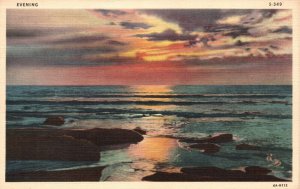 Vintage Postcard 1930's Evening Sunset over Ocean C.T. Great Lake Series