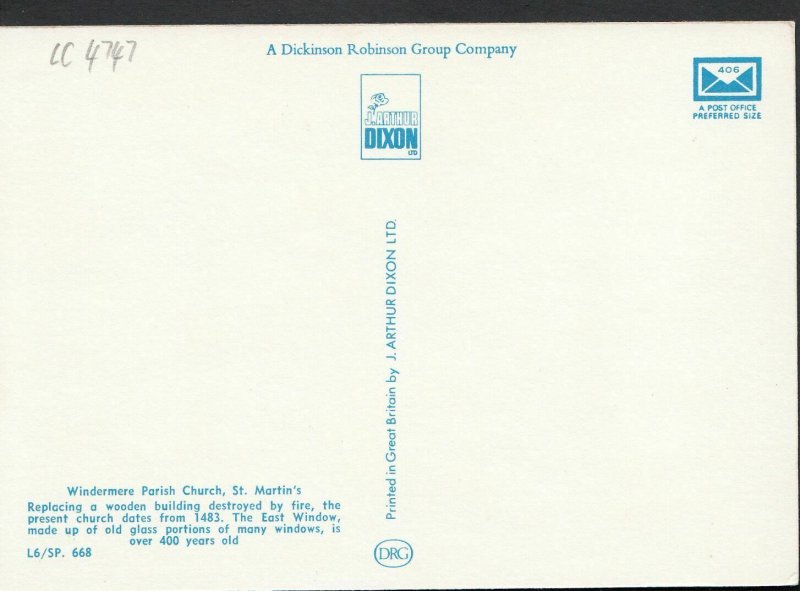 Cumbria Postcard - Windermere Parish Church, St Martin's  LC4747