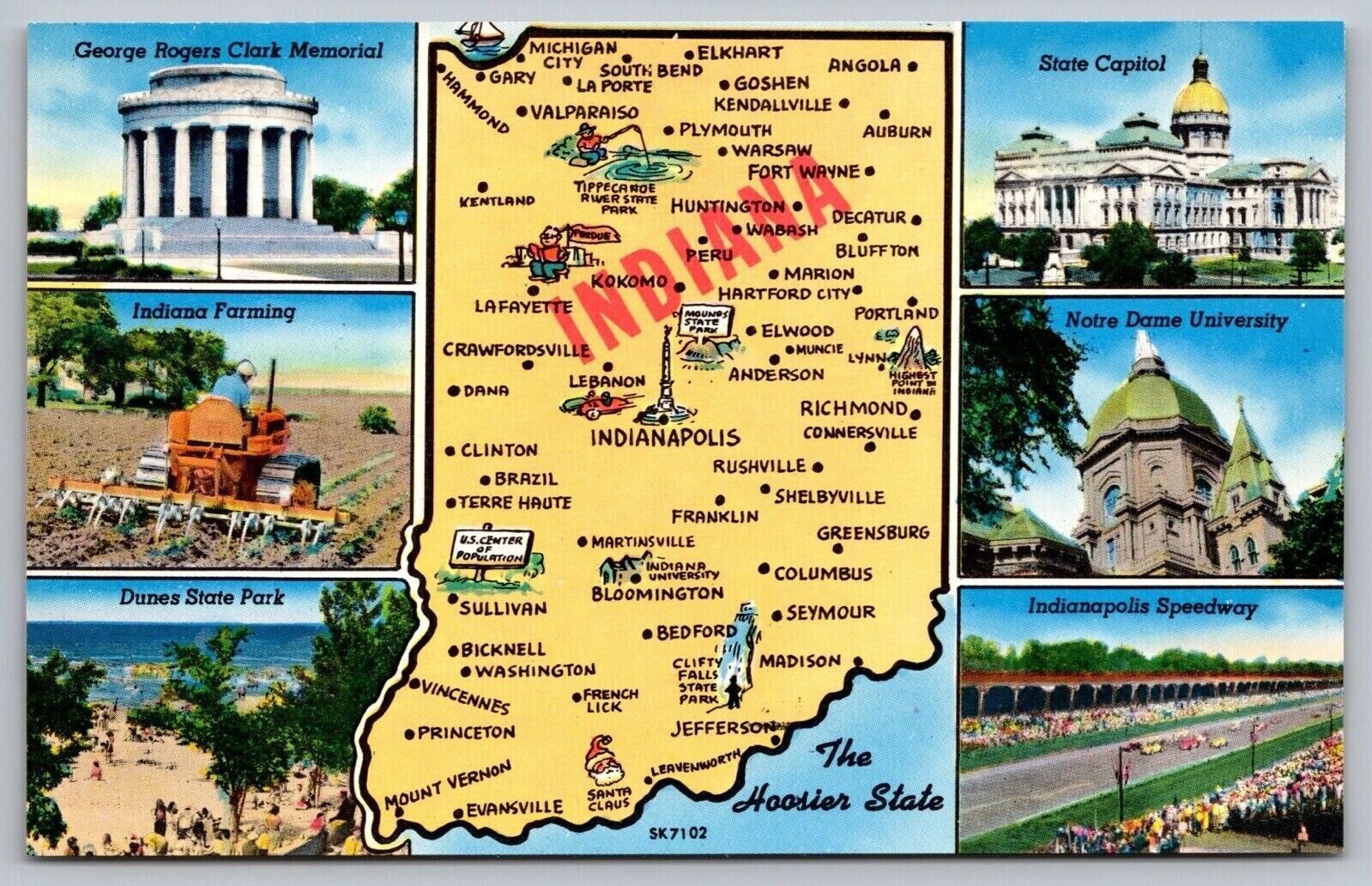 Indiana Hoosier State Map Multi View Scenic Landmarks Db Unp Postcard Asia And Middle East