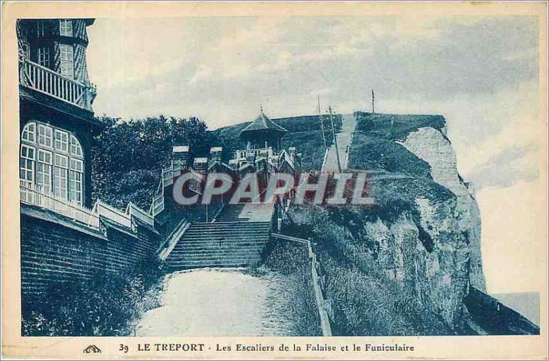 Old Postcard Le Treport The Stairs of Cliff and Funicular