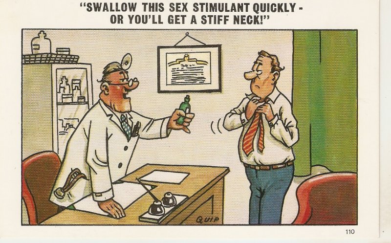 Swallow this sex stimulant quickly.... Humorous saucy English PC 1950s