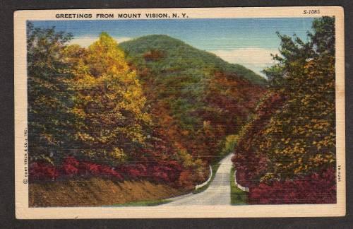 NY Greetings from MOUNT VISION NEW YORK Linen Postcard