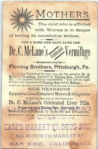 1880's Case's Market St. Drug Store San Jose Quack Victorian Trade Card #2 F40