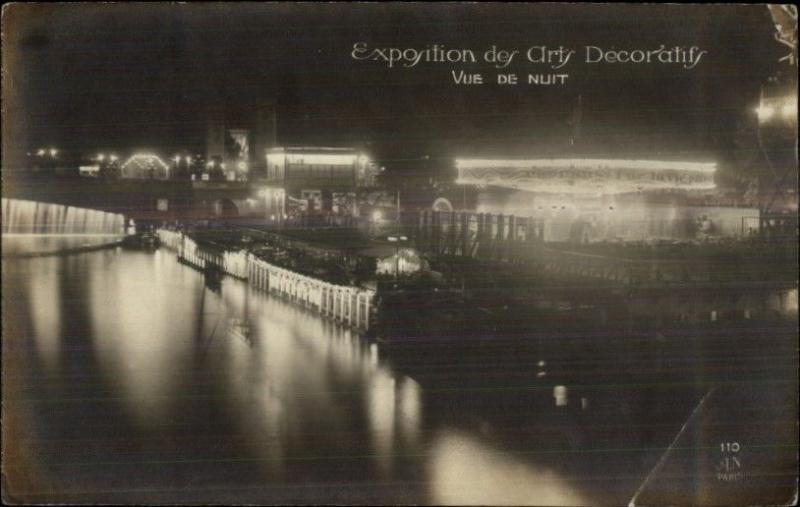 1925 Paris Expo des Arts Decoratifs Real Photo Postcard NIGH VIEW