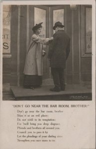 RPPC Postcard Humorous Don't Go Near the Bar Room Brother Temperance