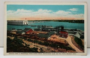 Keokuk Iowa, Gen View Mississippi Riv Pow Plant Gov Lock & Dry Dock Postcard C15