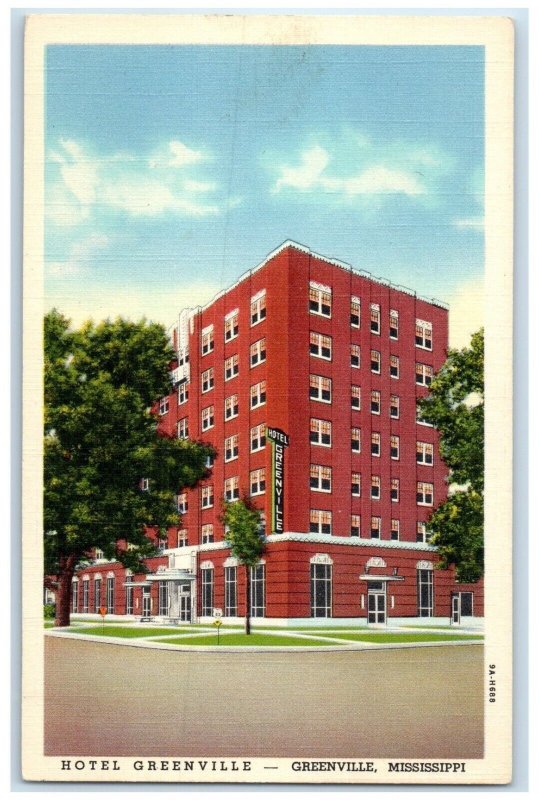 c1940 Hotel Greenville Exterior Building Greenville Mississippi Vintage Postcard