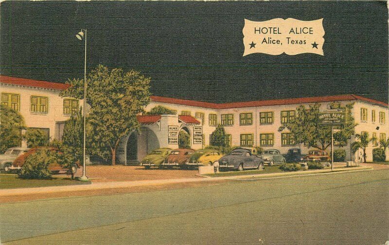 Autos Hotel Alice Roadside Texas 1940s Postcard MWM linen 6233