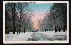 MA Main Street Winter EAST NORTHFIELD MASS Postcard PC