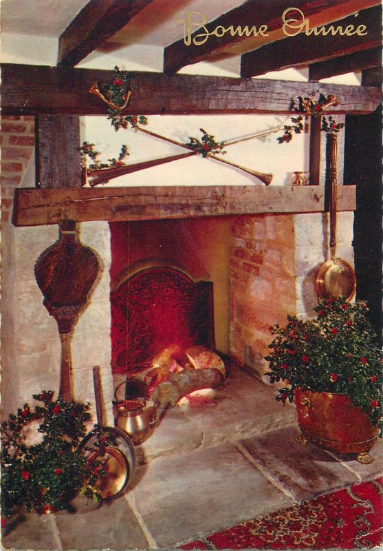 Postkarte Merry Christmas picturesque room image fireplace