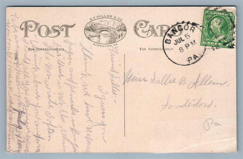 BANGOR PA BROADWAY LOOKING WEST ANTIQUE POSTCARD