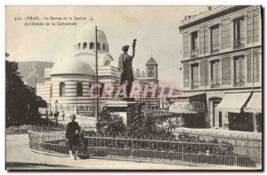 Old Postcard Statue of Liberty and & # 39abside the cathedral Algeria Oran