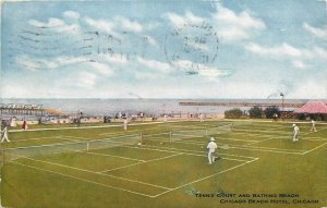 Postcard 1911 Chicago Illinois Tennis Court Beach Hotel Bathing Beach 24-7017